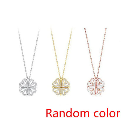 1pc Heart Shaped Four Leaf Clover Pendant Necklace Jewelry Zircon Women Love Clavicle Chain Gifts Openable ChokerJewelry