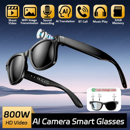 LIGE AI Smart Glasses 8MP HD Camera Video Bluetooth Call Intelligent Translation 270mAh Battery Voice Assistant Music Sunglasses