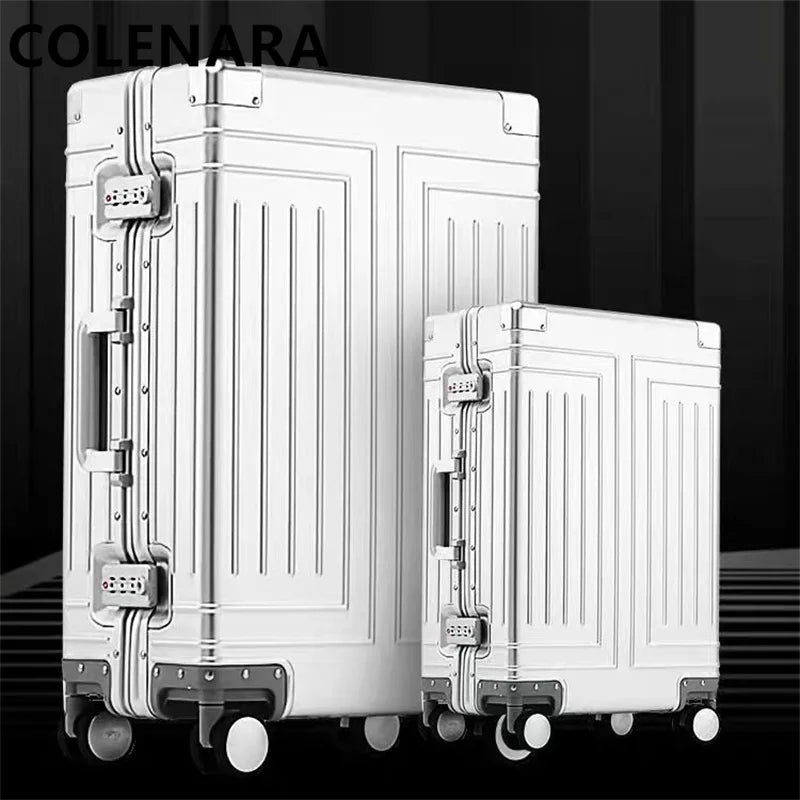 COLENARA 20"24"26"29Inch Full Aluminum Magnesium Alloy Boarding Box Suitcase Men's Business Trolley Case Travel Luggage Bag