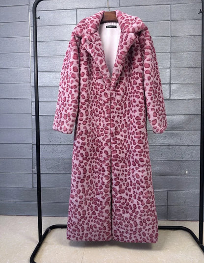 2026 Fashion Zebra Leopard Print Fur Coat Women's Winter Faux Rabbit Hair Fur X-long Overcoat Loose Jacket Streetwear...