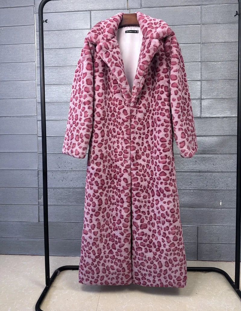 2026 Fashion Zebra Leopard Print Fur Coat Women's Winter Faux Rabbit Hair Fur X-long Overcoat Loose Jacket Streetwear...