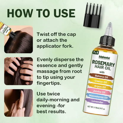 Adglamful 7-in-1 Rosemary Hair Oil 118ml – No-Rinse Hair Oil+Comb Set, Instantly Smooths Frizz, Repairs Damage | Kimlud...