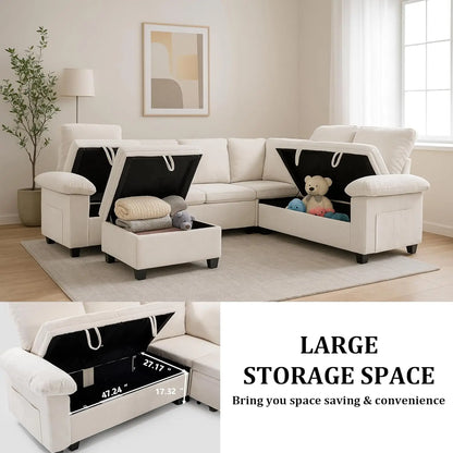 108in L-Shaped Sleeper Sectional Sofa Bed with Storage, Chenille, 5-Seat Modular for Living Room Apartment, Customized |...