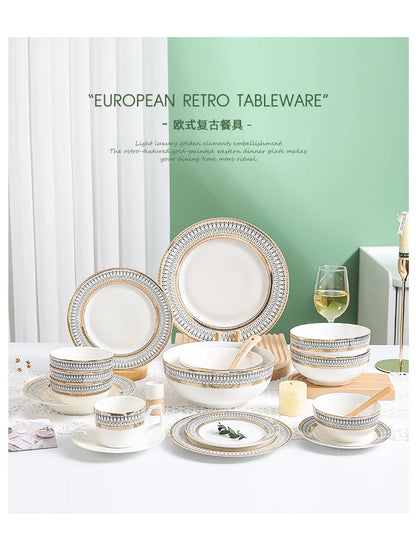 European Ceramic Steak Plates Household Tableware Golden Bead Ceramic Plates Western Food Plate Banquet Dessert Plates Kitchen