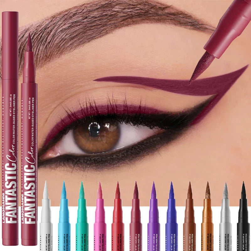 Matte Dark Purple Red Eye Liner Makeup White Liquid Eyeliner Quick-Drying Waterproof Eyeliner Pencil Long-Lasting 12...