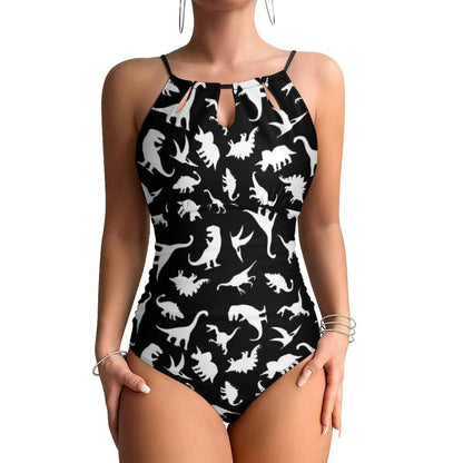 Botanical With Dinosaurs Swimsuit Dinosaur Quirky Soft Pastels Floral Swimwear Holiday Swimsuits Halter Bathing Suit |...