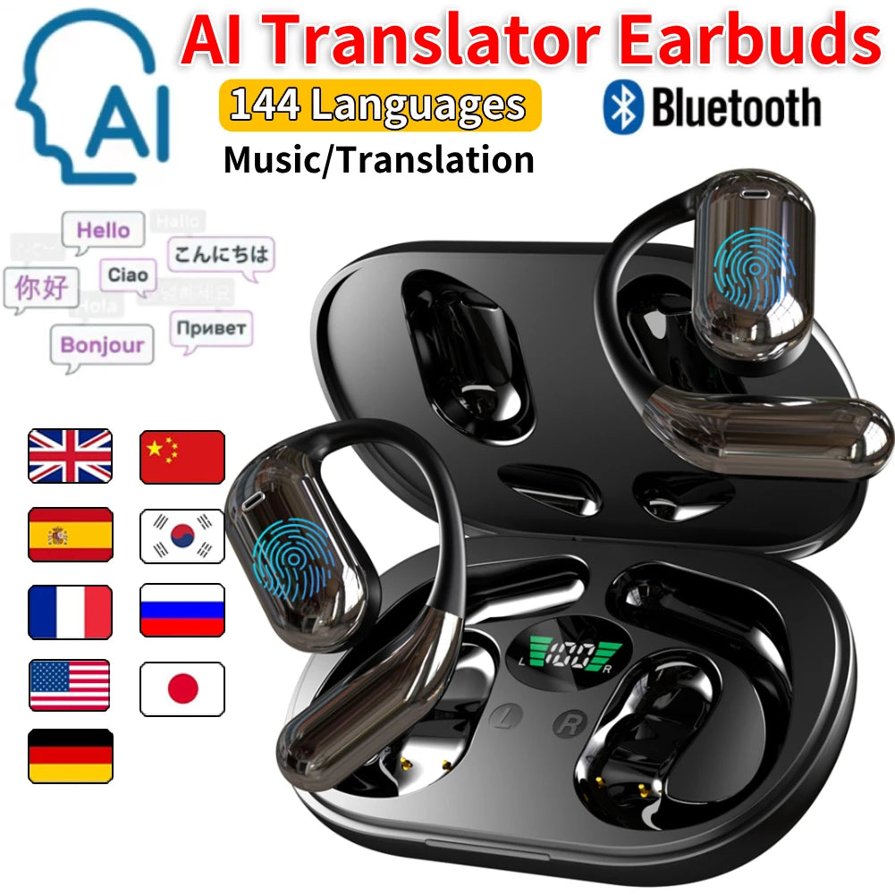 3 in 1 Translation Earphones 144 Languages Real-Time Translator Earbuds Noise Reduction Waterproof Business AI Translator Earbud
