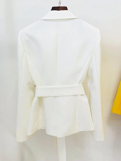 HIGH STREET Newest Fashion 2023 Designer Jacket Women's Slit Sleeve Rhinestone Diamonds Beading Belted Blazer