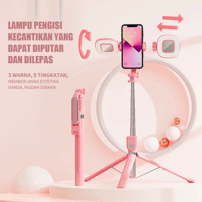 1.3m Portable Selfie Stick Retractable Tripod Phone Stand with Dual Fill Lights 360° Rotating Photography Live Streaming Devices