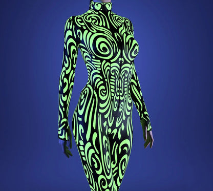 Women 3D Painted Cosplay Jumpsuit Cyberpunk Muscle Bodysuit Halloween Carnival Party Performance Zentai Suit Aerial Yoga