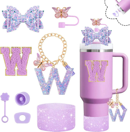 8pcs Cup Accessories Set for Stanley Cup 30oz 40oz tumbler Straw Topper Cover, Boot, Spill Proof Stoppers, Handle Charms Sticker