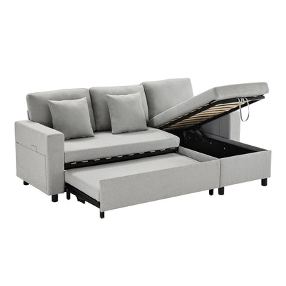 PINGGO L-Shape Sofa Bed with Sleeping Function, Convertible Armchair with Storage & Pocket Storage, Left Right Interchangeable - Kimlud