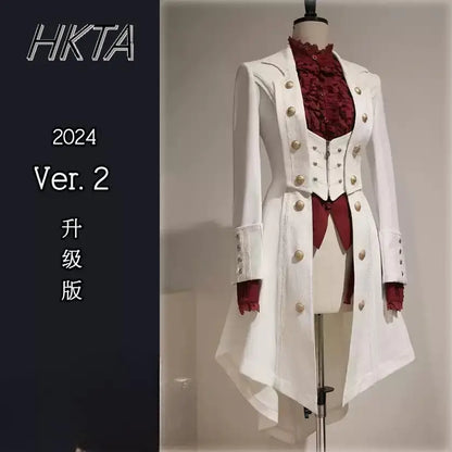 British Style Retro Dark Goth Handsome Black Trench Coat Women Girls Lolita Fake Two Vest White Coats Jacket Y2k Cosplay Clothes