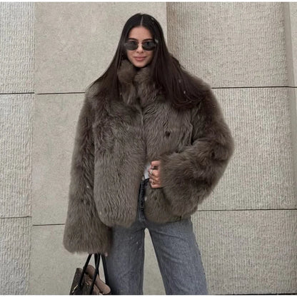 Winter Warm Thick Women Faux Fur Coats Luxury Oversized Long Coats Fleece Overcoat 2025 New Female Elegant Street Outerwear