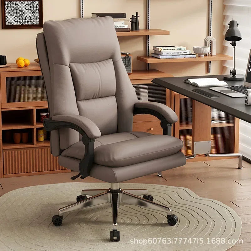 Leather Boss Chair Office Chair Recumbent Back Study Chair Ergonomic Home Computer Chair