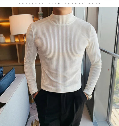 New Gold Velvet T Shirt Men Clothing Fashion Trend Male Luxury Prom Party Long-sleeved Striped Pullover Tops Homme - Kimlud