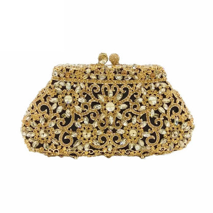 Boutique De FGG (in stock) Flower Crown Clutch Silver Crystal Evening Handbag Women Party Prom Bag Bridal Clutches Wedding Purse - Kimlud