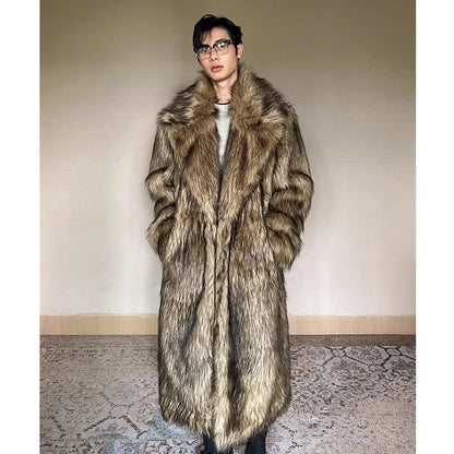 Men's fur coat, Wolf fur, fox fur, lapel long overcoat, winter windproof and warm windbreaker, large size | Kimlud...