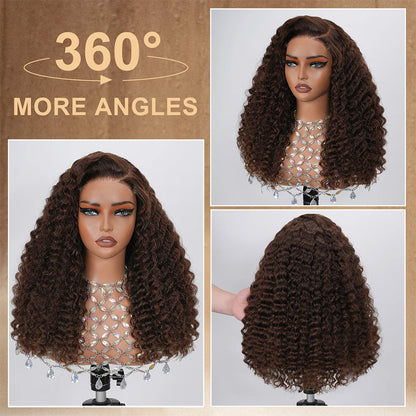 Chocolate Brown Deep Wave Glueless Wigs Human Hair Ready To Wear Pre-Cut Lace Wig 5x5 Wear Go Glueless Human Hair Wigs...