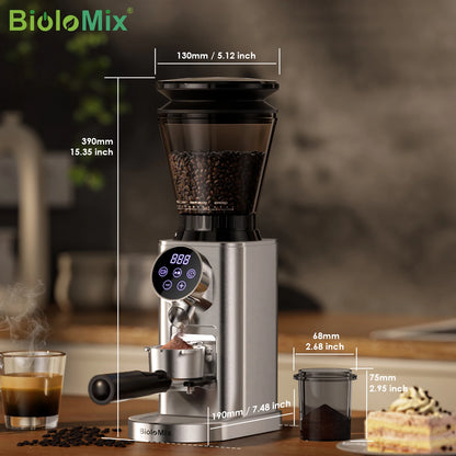 BioloMix Professional Conical Burr Grinder 48 Adjustable Settings with Removable Holder for Espresso Drip and French...