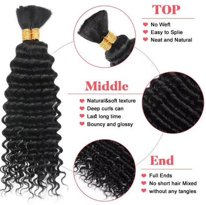 Human Braiding Hair Deep Water Wave Bulk No Weft Design 110g 1 Bulks Full Thick Bouncy Curly Bulk Hair Extensions For...