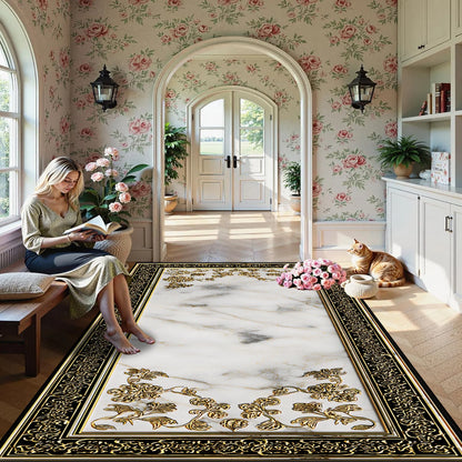 Luxury European Style Carpet Living Room Decoration Aesthetic Non-slip Fluffy Rug Customizable Marble Pattern Floor Mat Washable - Kimlud