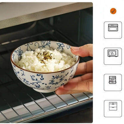 Japanese - style blue and white hand - painted 4.5 - inch ceramic bowl, retro - style rice bowl for home use. | Kimlud...