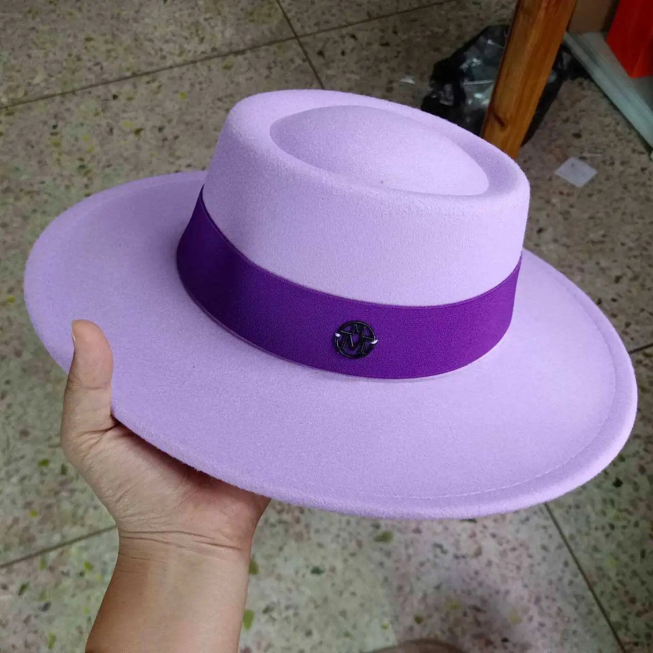 French felt hat Flat-top  Autumn and winter felt hats Letter accessories women's wide-brimmed hat sombrero fedora  sombrero