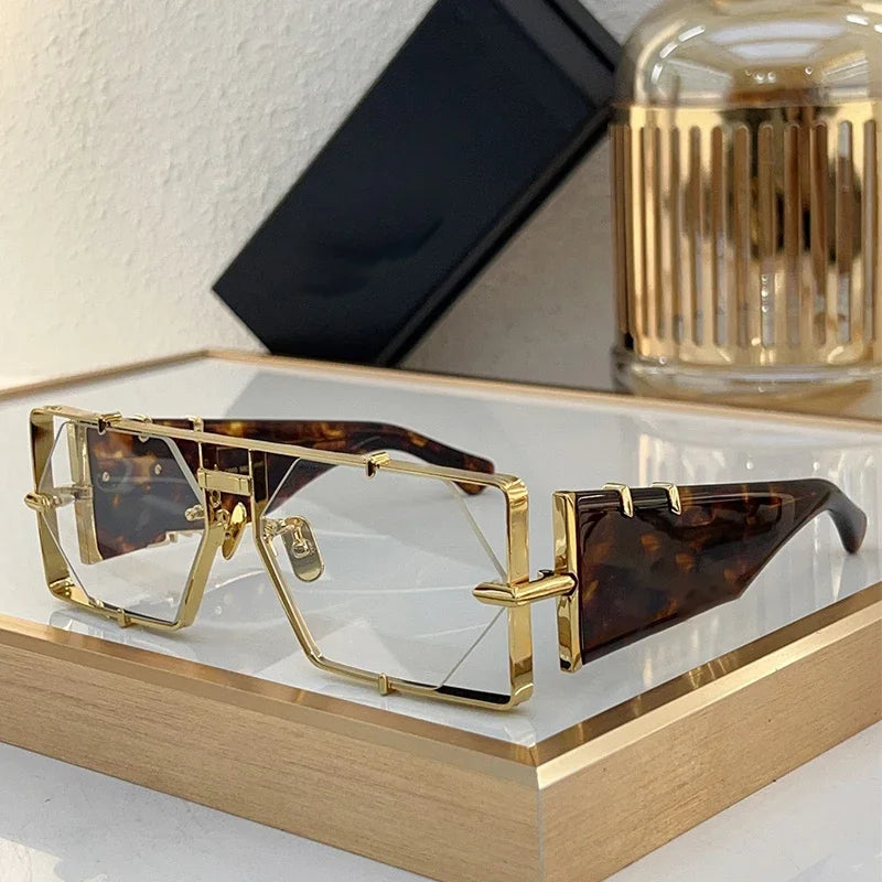 Ins MOD004 Half Frame Polygon Gradient Sunglasses Uv400 Men Alloy Acetate Personalization High Street Classical Eyeglasses - Kimlud