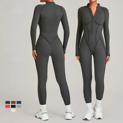 Three-dimensional Long Sleeve Zipper Sport Jumpsuit Women Sportswear One Pieces Gym Clothing Yoga Sets Female Fitness Overalls