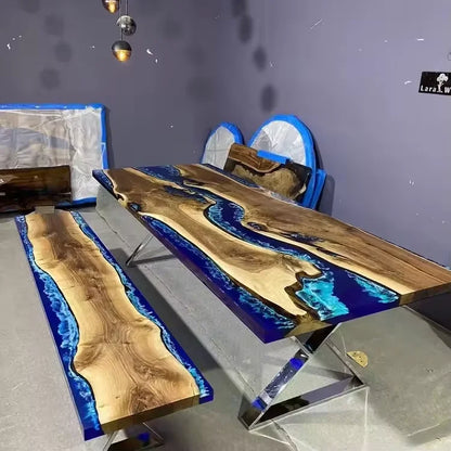 Wholesale Low Price Solid Walnut Coffee Kitchen Restaurant River Epoxy Dining Table