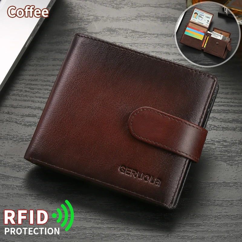 Compact genuine leather wallet, top-grain cowhide wallet with multiple card slots, RFID protection | Kimlud Premium Shirt
