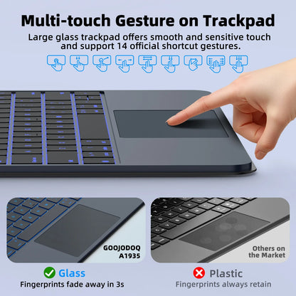 GOOJODOQ Ultra Thin Magic Keyboard for iPad Pro 11 Air 11 M3/M2 Pro 12.9 Pro 13 Pad A16 Glass Trackpad Aluminum Alloy Keyboard