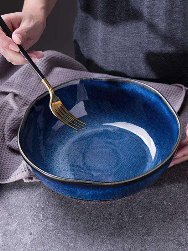 1 Pcs Bone China Bowl Tableware Blue Janpan Rice Soup Dinner Service Retro Ceramic Dinnerware Restaurant Home Kitchen...