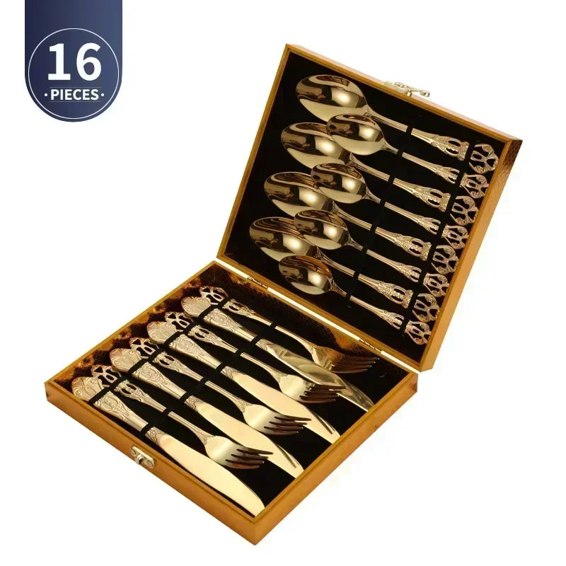 Golden Stainless Steel Cutlery Set Royal European Spoon Fork Complete Tableware Retro Design Dishwasher Safe Elegant...