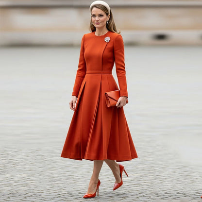 Elegant Mother of the Bride Dresses for Women Long Sleeves A-Line Pleated Wedding Guest Dress O Neck Evening Party Gowns Midi