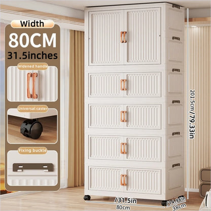 80cm no-installation folding storage cabinet, bedroom children's wardrobe, multi-layer storage box with wheels - Kimlud