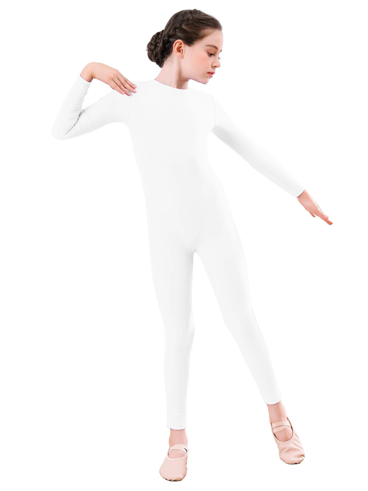 AOYLISEY Girls Black Long Sleeve Unitard Boys Gymnast Bodysuit Spandex Full Body Kids Jumpsuit Scoop Neck Dance Costumes