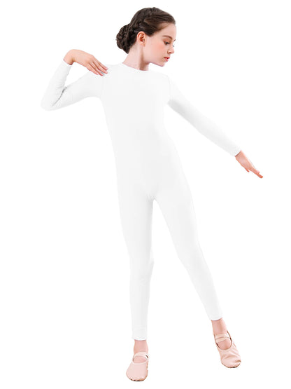 AOYLISEY Girls Black Long Sleeve Unitard Boys Gymnast Bodysuit Spandex Full Body Kids Jumpsuit Scoop Neck Dance Costumes