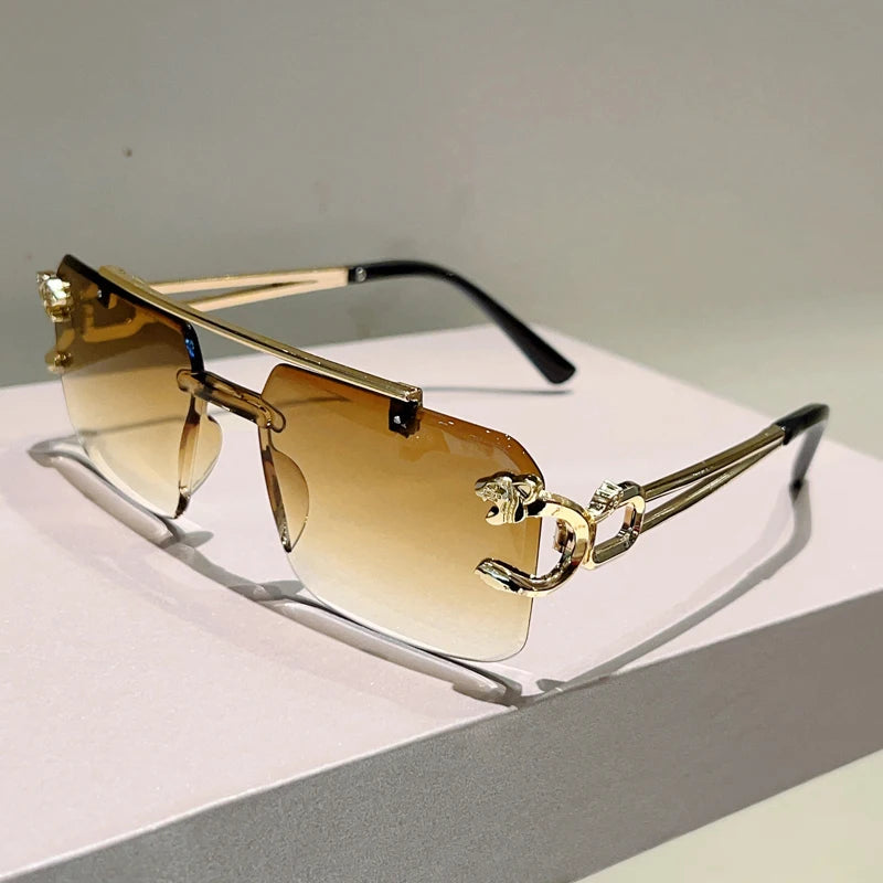 KAMMPT Rimless Square Sunglasses Men Fashion Vintage Double Bridge Shades Women Trendy Luxury Brand Design Gradient Sun...