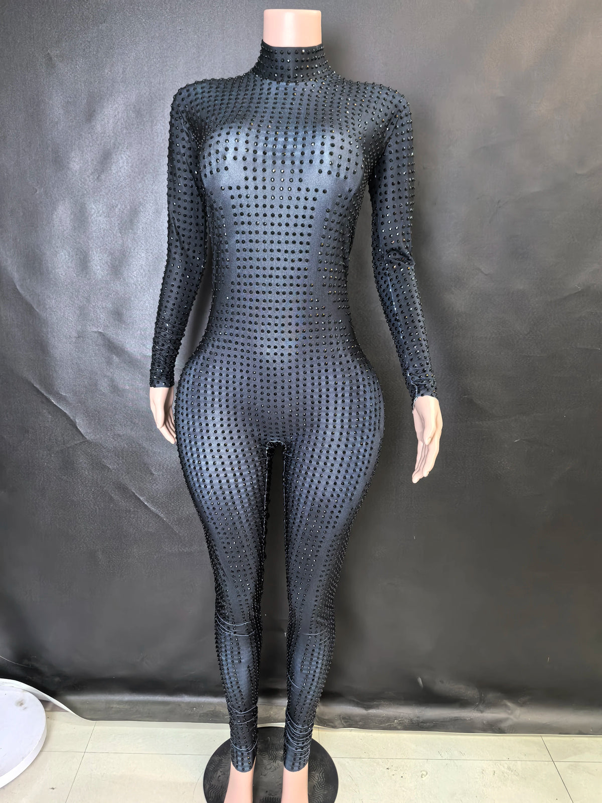 Women's Sparkly Long Sleeve Crystal Rompers Bodycon Bodysuits for Pole Dance Stage Performance Party One Piece Jumpsuits 7G - Kimlud