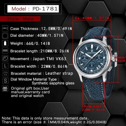 New PAGANI DESIGN 40MM Multifunctional Men's Quartz Watch Luxury Sapphire Glass AR Coated Chronograph Men's Watch