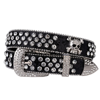 Rhinestone SkullBelt Western Cowgirl Belts For Women Girls Studded PU Leather Country Belt