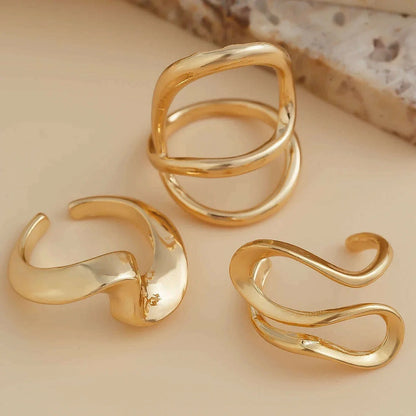 Ingemark 3Pcs Creative Irregular Twisted Metal Open Rings for Women Vintage Geometric Adjustable Finger Ring Couple Accessories