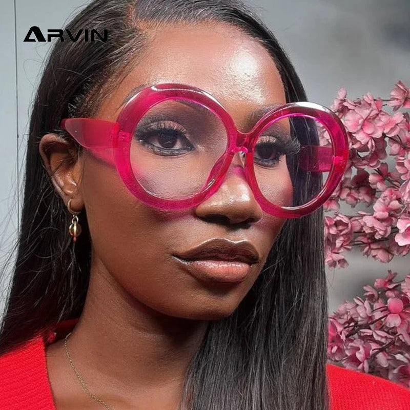 Oversized Round Eyeglasses Frames Women New Fashion Luxury Designer Ladies Glasses Candy Color Non-prescription...
