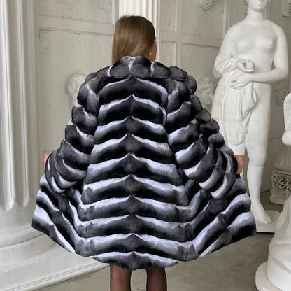 Women Natural Rex Rabbit Fur Coat With Fur Collar Warm Winter Jacket Women Warm Chinchilla Fur Jacket Real Fur Coat New