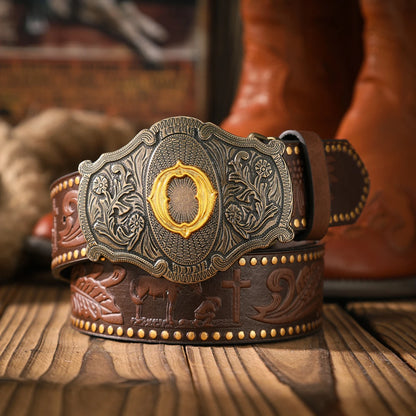 A casual and retro belt, a waist accessory for Western-style clothing, metal buckle, PU belt, suitable for both men and...