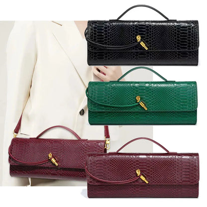 PU Leather Fashion Luxury Top-Handle Bag For Women Evening Handbag Long Purse Crocodile Pattern Crossbody Shoulder Bags...