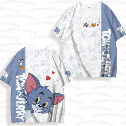 2026 Summer Men's Women's  Short Sleeve T-Shirt Tom and Jerry Cartoon Print Quick drying Round Neck Casual T-shirt Top