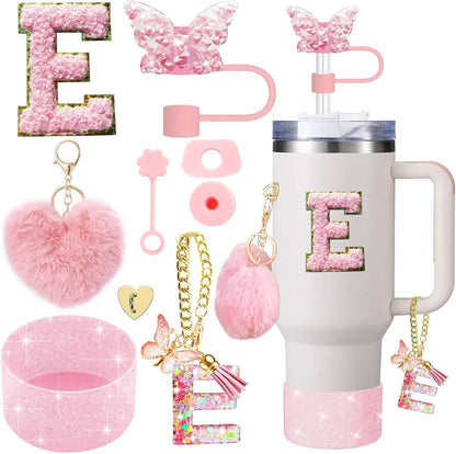 9PCS Cup Accessory Set for Stanley 30oz 40oz Butterfly Straw Cover Cap Silicone Boot Charm Initials Sticker Spill Proof Stopper